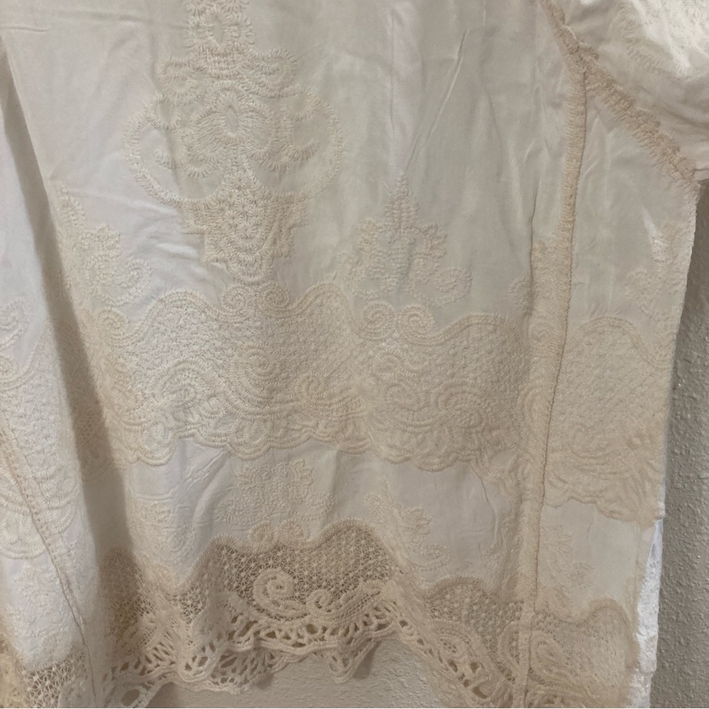 Democracy Women’s Blouse Tunic 3/4 Sleeve Bell Embroidered Boho M Cotton Rayon - Picture 9 of 15